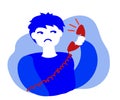 Displeased person and telephone receiver. Cartoon. Vector